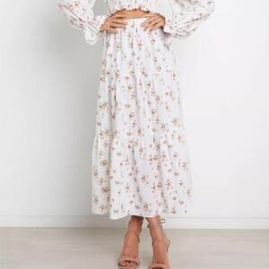 NWT Petal & Pup Gabriella white floral tiered maxi skirt